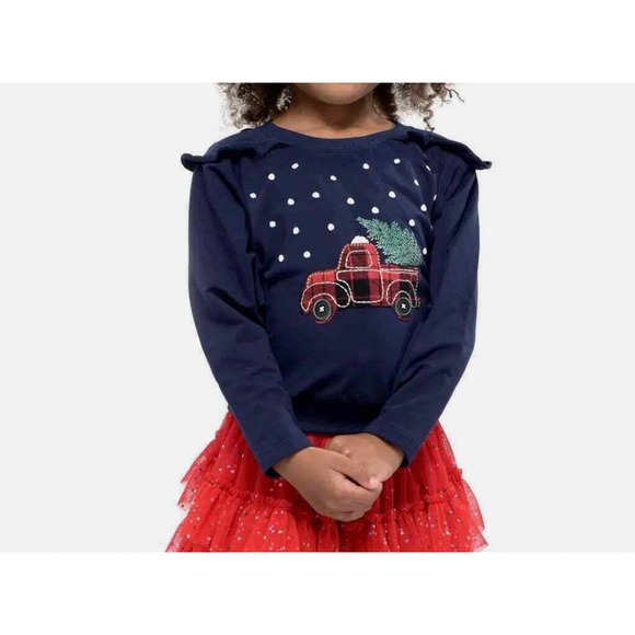 Truly Me Toddler Girl's Navy Plaid Holiday Truck Tree Applique Sweatshirt (6) - Picture 1 of 6